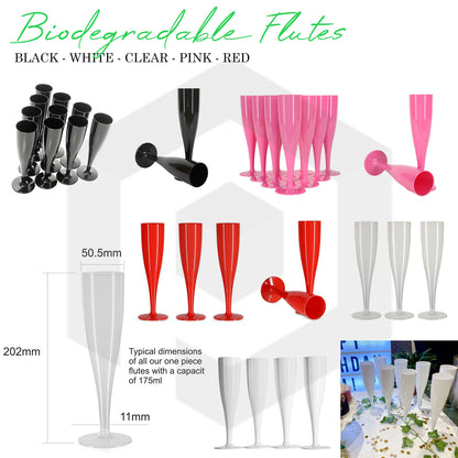 20 x White Biodegradable Plastic Prosecco Flutes 175ml 6oz