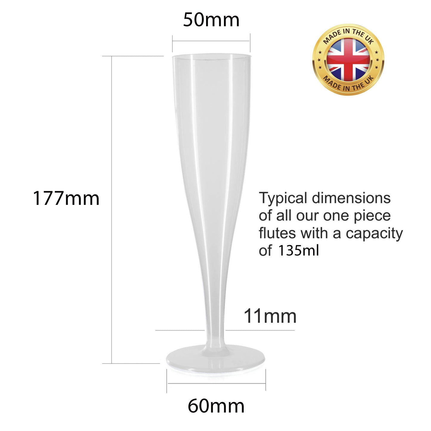 20 x White Biodegradable Prosecco Flutes - 135ml - One Piece Glossy Champagne Glass