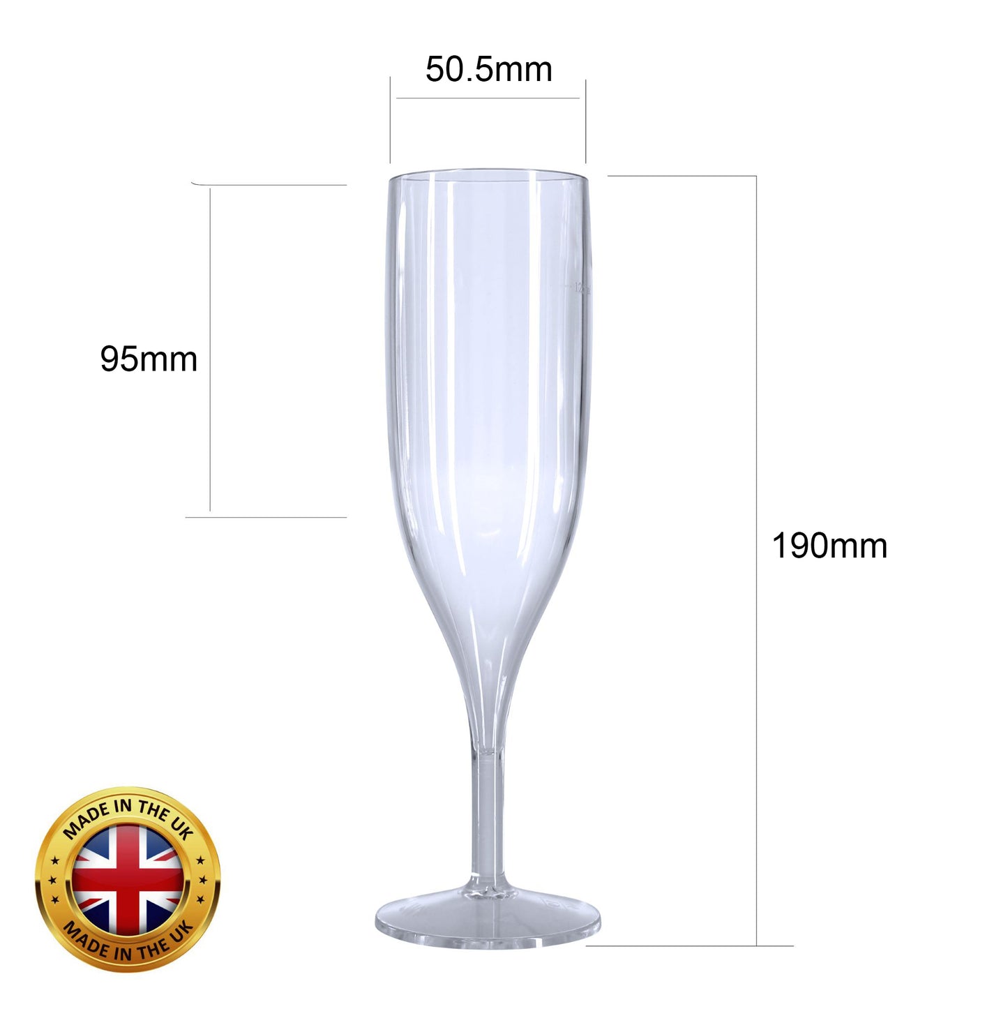 25 x Clear Prosecco Flutes – 175ml CE 125ml marked, made from Strong Reusable Plastic in glossy Transparent 1-Piece Champagne Glass Pack-5056020186977-EY-PP-130-Product Pro-Clear Champagne Flutes, Clear Flutes, Clear Prosecco Flutes, Reusable Flutes