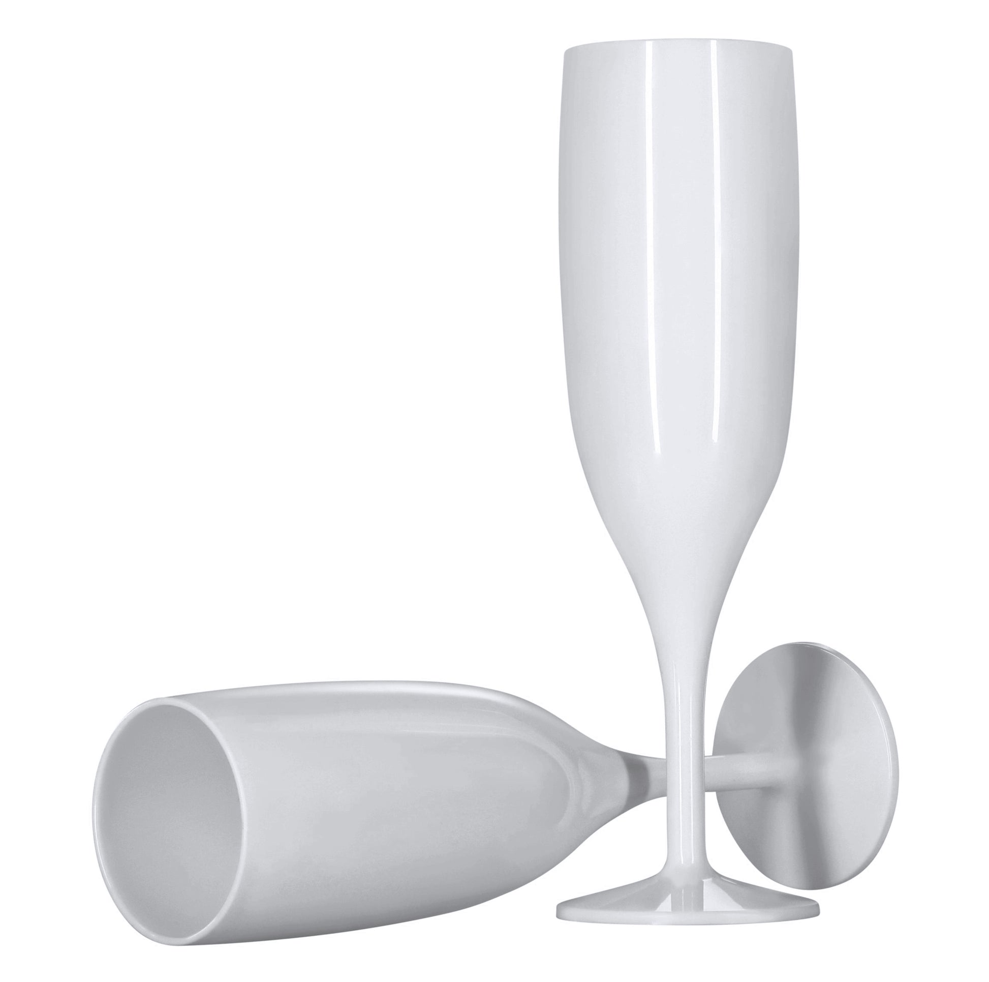6 Flutes, 6 Wine Glasses (White) Pack of 12 Reusable Plastic Champagne Prosecco 175ml 300ml Strong Glossy Bright 1-Piece Dishwasher Safe-5056020186298-EY-PP-084-Product Pro-Flutes, White, White Champagne Glasses, White Prosecco Flutes, White Wine Glasses, Wine Glasses