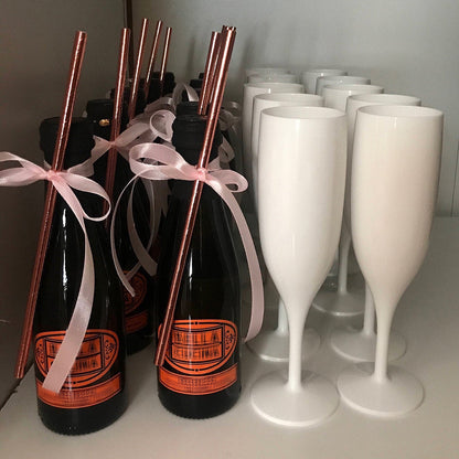 6 Flutes, 6 Wine Glasses (White) Pack of 12 Reusable Plastic Champagne Prosecco 175ml 300ml Strong Glossy Bright 1-Piece Dishwasher Safe-5056020186298-EY-PP-084-Product Pro-Flutes, White, White Champagne Glasses, White Prosecco Flutes, White Wine Glasses, Wine Glasses