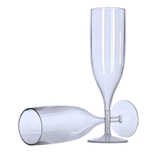 6 x Clear Prosecco Flutes – 175ml CE Marked at 125ml, Strong Reusable Plastic Transparent 1-Piece Champagne Glass (Pack of 6 Glasses)-5056020186151-EY-PP-063-Product Pro-Clear Champagne Flutes, Clear Flutes, Clear Prosecco Flutes, Reusable Flutes