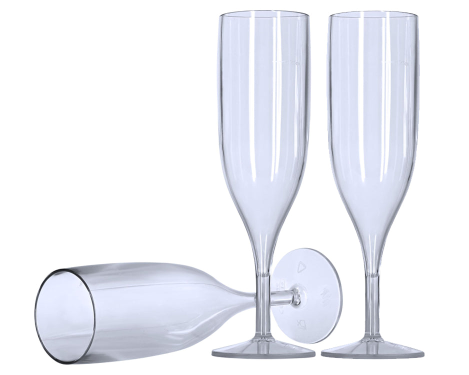 25 x Clear Prosecco Flutes – 175ml CE Marked at 125ml, Strong Reusable Plastic Transparent 1-Piece Champagne Glass (Pack of 25 Glasses)-5056020186175-EY-PP-065-Product Pro-Clear Champagne Flutes, Clear Flutes, Clear Prosecco Flutes, Reusable Flutes