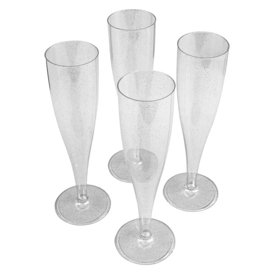 10 x Silver Glitter Prosecco Flutes - 175ml Plastic Disposable Champagne Glasses - One Piece (Pack of 10) Anniversaries, Weddings, Christmas-5056020179719-PCUP-CHAMP-SG-Product Pro-Glitter Champagne Glasses, Glitter Flutes, Glitter Glasses, Silver, Silver Champagne Glasses, Silver Glitter, Silver Prosecco Flutes