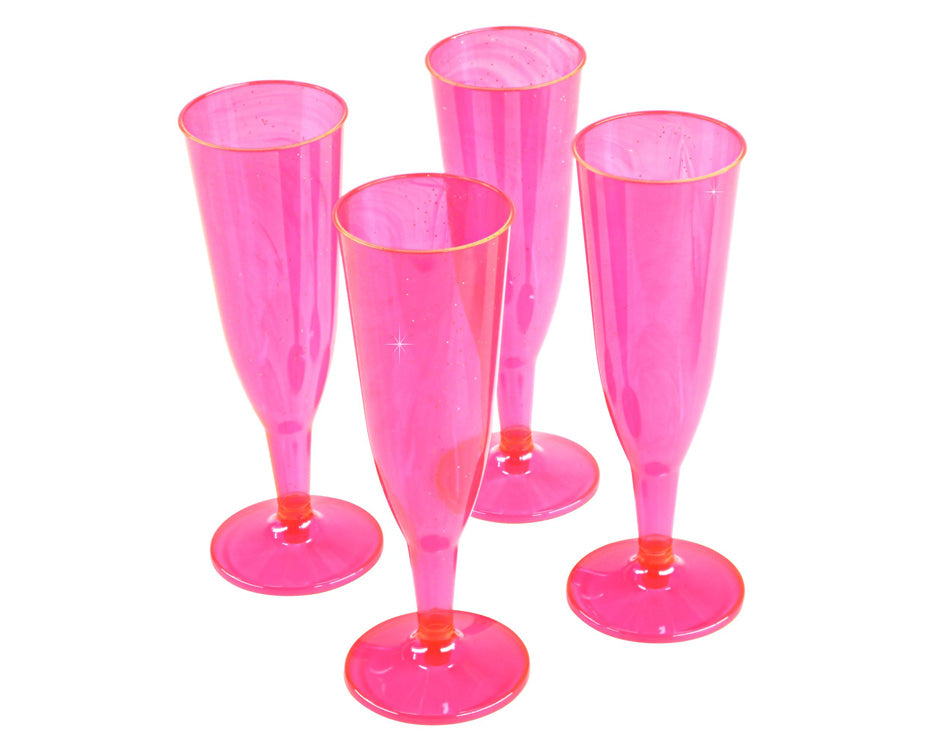24 x Pink Silver Glitter Prosecco Flutes 175ml 6oz Recyclable Polystyrene Material Transparent 2-Piece Champagne Glasses BBQs Picnics-5056020183525-PCUP-CHAMP2PPINK-SGx4-Product Pro-Champagne Glasses, Clear Champagne Glasses, Glitter, Pink, Plastic Flutes, Prosecco Flutes