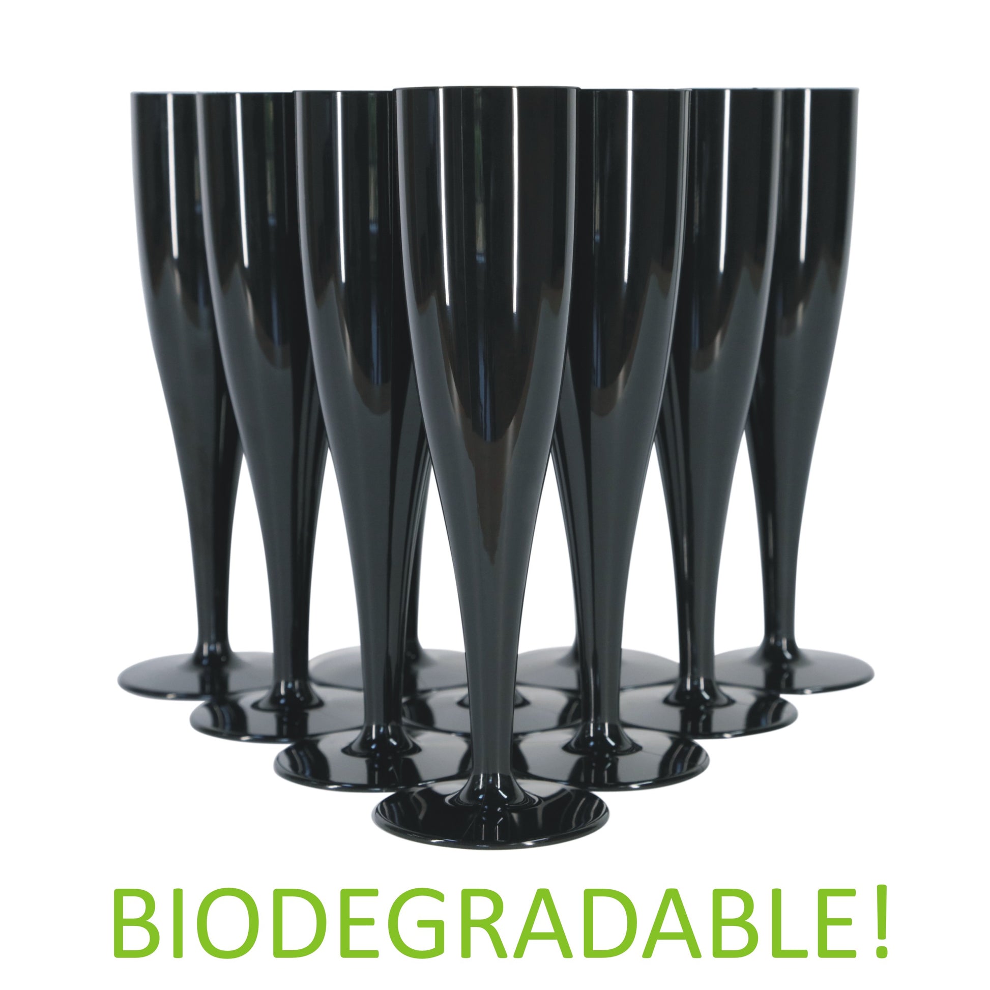 50 x Black Prosecco Flutes – Made from Biodegradable Material in glossy Bold Black Colour 1-Piece Champagne Glass (Pack of 50 Glasses) for use Indoors and Outdoors, Halloween, Parties, BBQ, Hen Do-5056020186786-EY-PP-117-Product Pro-Black Flutes, Champagne Flute, Champagne Glasses, Flutes, Prosecco Flute, Prosecco Glasses