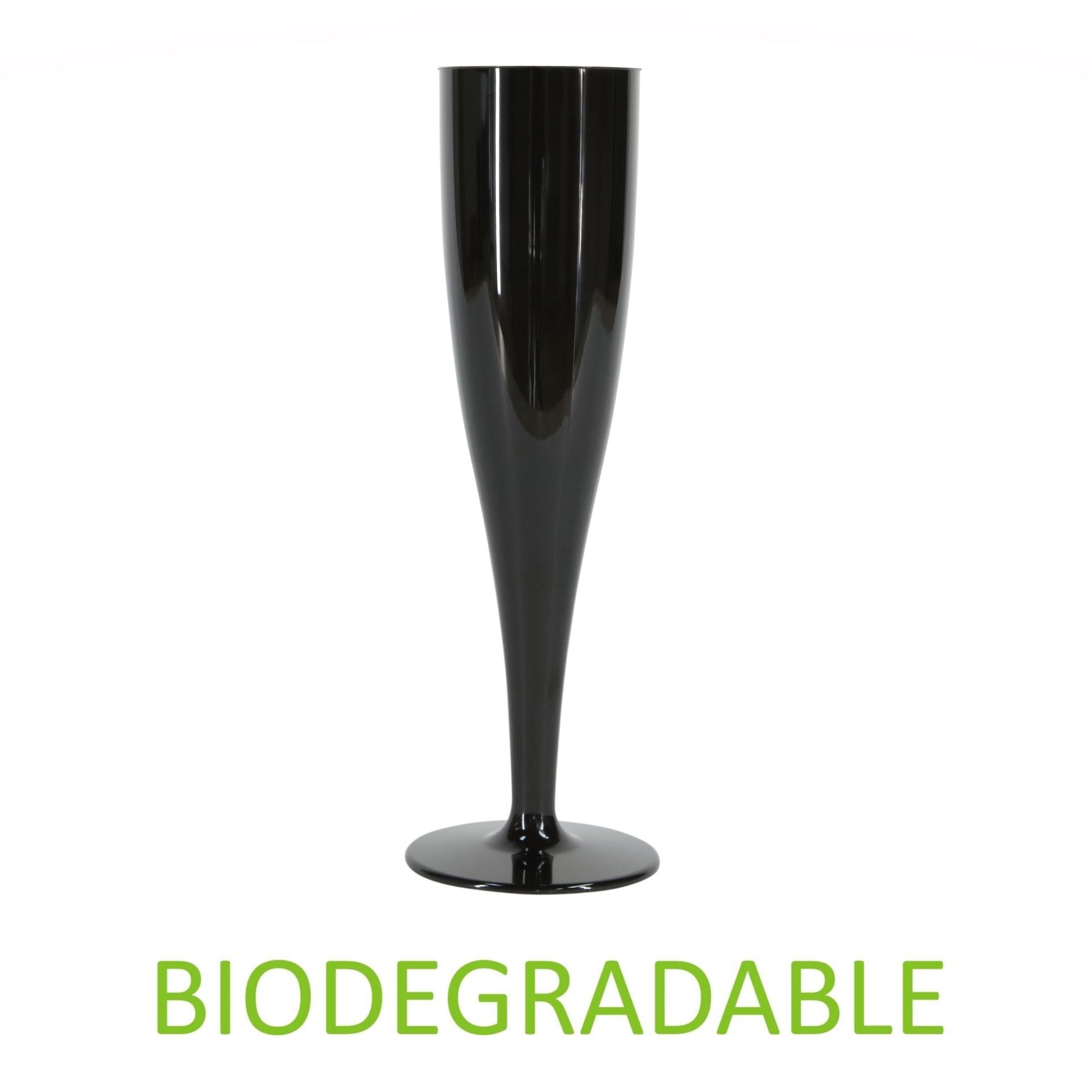 100 x Black Prosecco Flutes – Made from Biodegradable Material in glossy Bold Black Colour 1-Piece Champagne Glass (Pack of 100 Glasses) for use Indoors and Outdoors, Halloween, Parties, BBQ, Hen Do-5056020186793-EY-PP-118-Product Pro-Black Flutes, Champagne Flute, Champagne Glasses, Flutes, Prosecco Flute, Prosecco Glasses