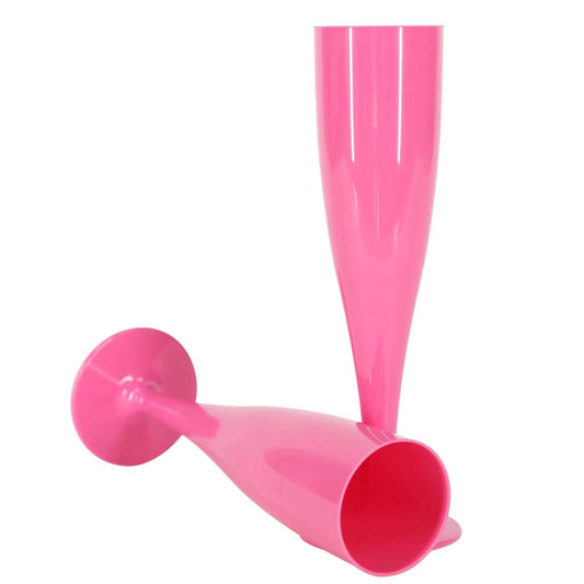 50 x Pink Disposable Plastic Prosecco Flutes 175ml 6oz