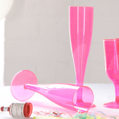 10 x Pink Prosecco Flutes 175ml 6oz Capacity Recyclable Polystyrene Material Transparent 1-Piece Sturdy Champagne Glasses BBQs Picnics-5056020107125-PCUP-CHAMPPINK-Product Pro-Champagne Glasses, Clear Champagne Glasses, Pink, Plastic Flutes, Prosecco Flutes