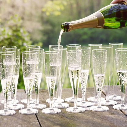 50 x Disposable Clear Prosecco Flutes 135ml 4.75oz Recyclable Polystyrene Material Transparent 1-Piece Sturdy Champagne Glasses BBQs Picnics