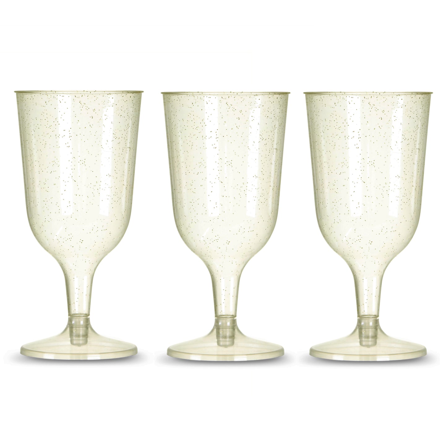 Plastic Wine Glass Gold Glitter Finish - 2 piece - Party, BBQ, Hen Do - Disposable