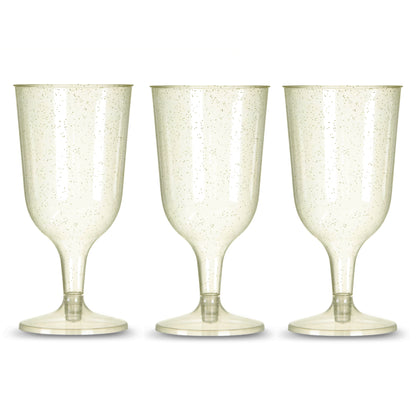 Plastic Wine Glass Gold Glitter Finish - 2 piece - Party, BBQ, Hen Do - Disposable