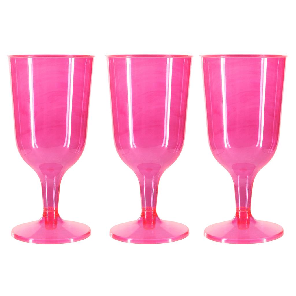 Pink Plastic Wine Glasses Goblets 2 piece Hen Party Disposable Pack of 6