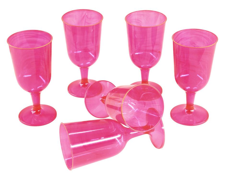 Pink Plastic Wine Glasses Goblets 2 piece Hen Party Disposable Pack of 6