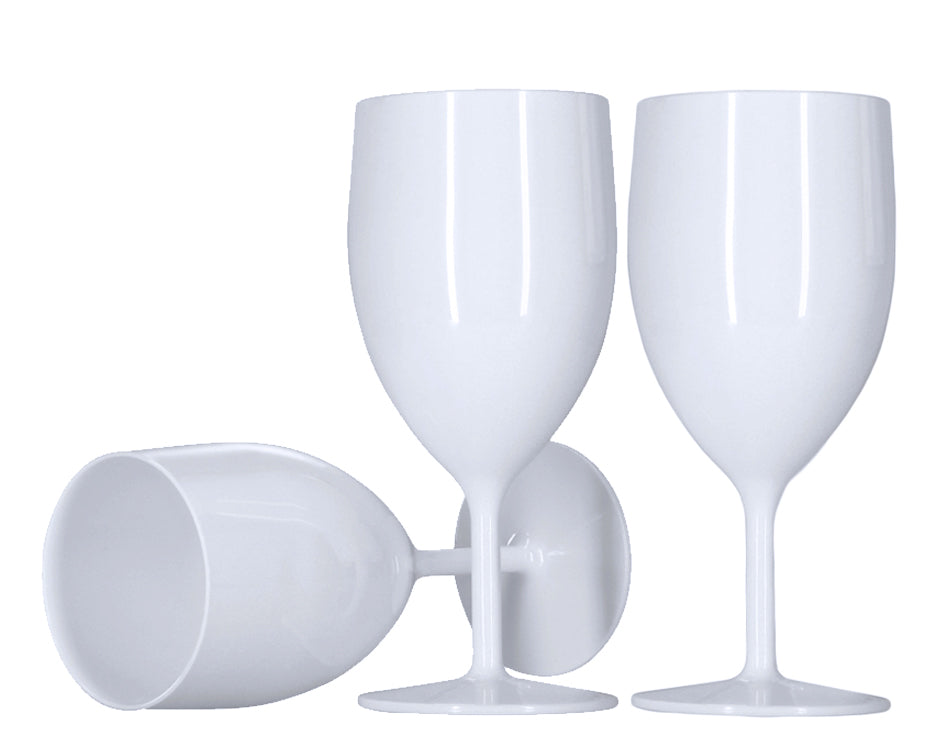 12 x Wine Glasses (White) Strong Reusable Plastic Glossy Bright Colour 250ml 1-Piece Glass (Pack of 6) Outdoors Wedding Hen Bridal BBQ-5056020186250-EY-PP-081-Product Pro-Baby Shower, Bridal Shower, Halloween, Hen Do, Plastic Wine Glasses, White Glasses, White Wine Glasses, Wine Glasses