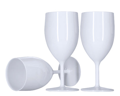 6 x Wine Glasses (White) Strong Reusable Plastic Glossy Bright Colour 250ml 1-Piece Glass (Pack of 6) Outdoors Wedding Hen Bridal BBQ-5056020186267-EY-PP-080-Product Pro-Baby Shower, Bridal Shower, Halloween, Hen Do, Plastic Wine Glasses, White Glasses, White Wine Glasses, Wine Glasses