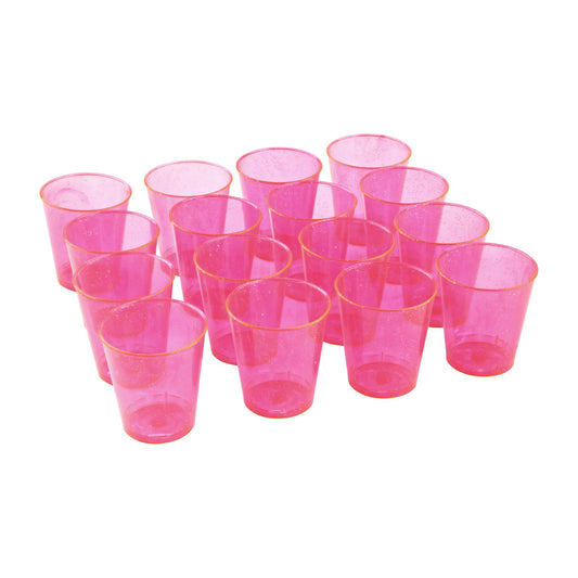 36 x Pink and Silver Glitter Plastic 30ml Shooter Glass - Jelly, Taster - 3cl - Disposable-PCUP-3CL-PSG-Product Pro-Shot Glasses